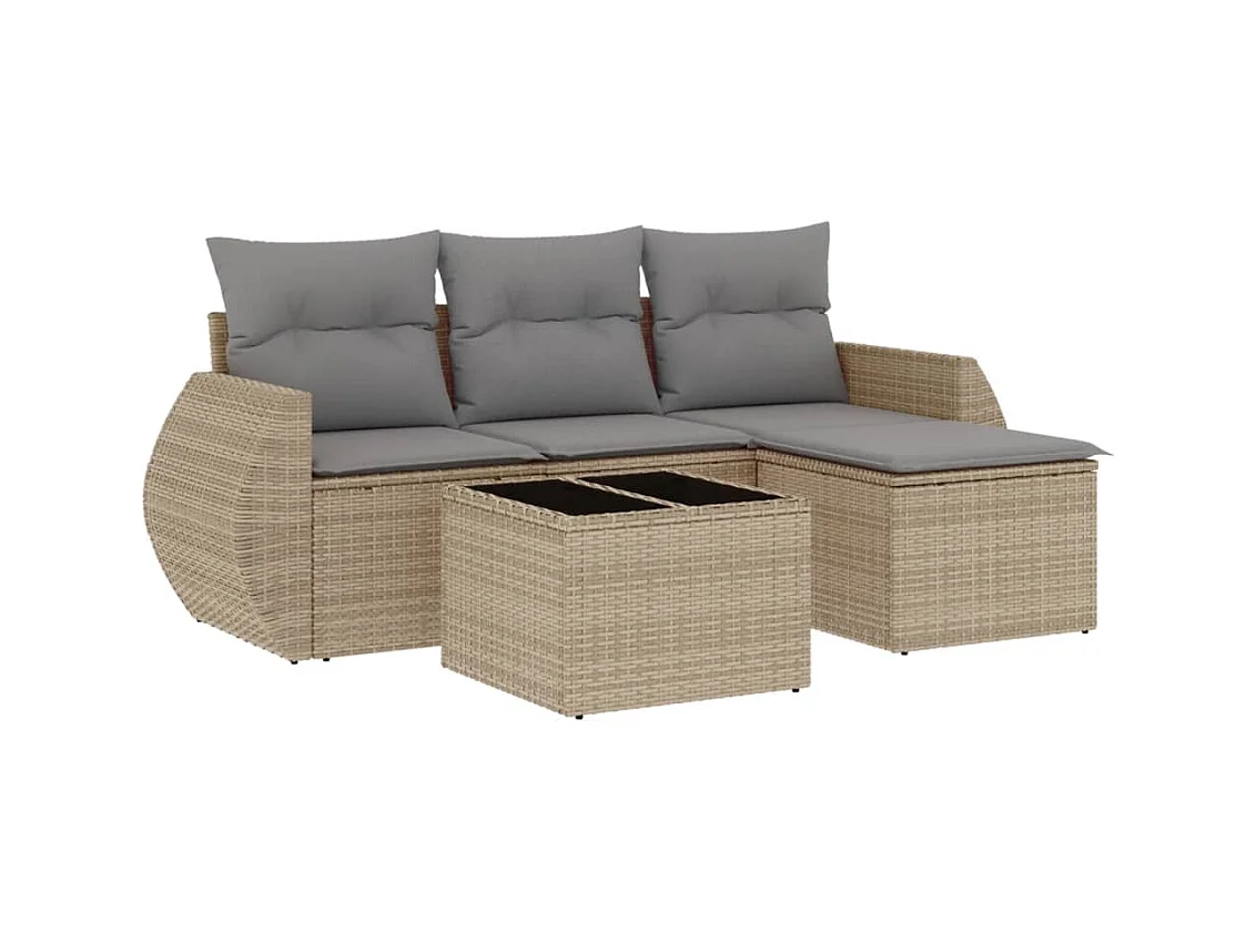 Salon de jardin avec coussins 5 pcs beige résine tressée