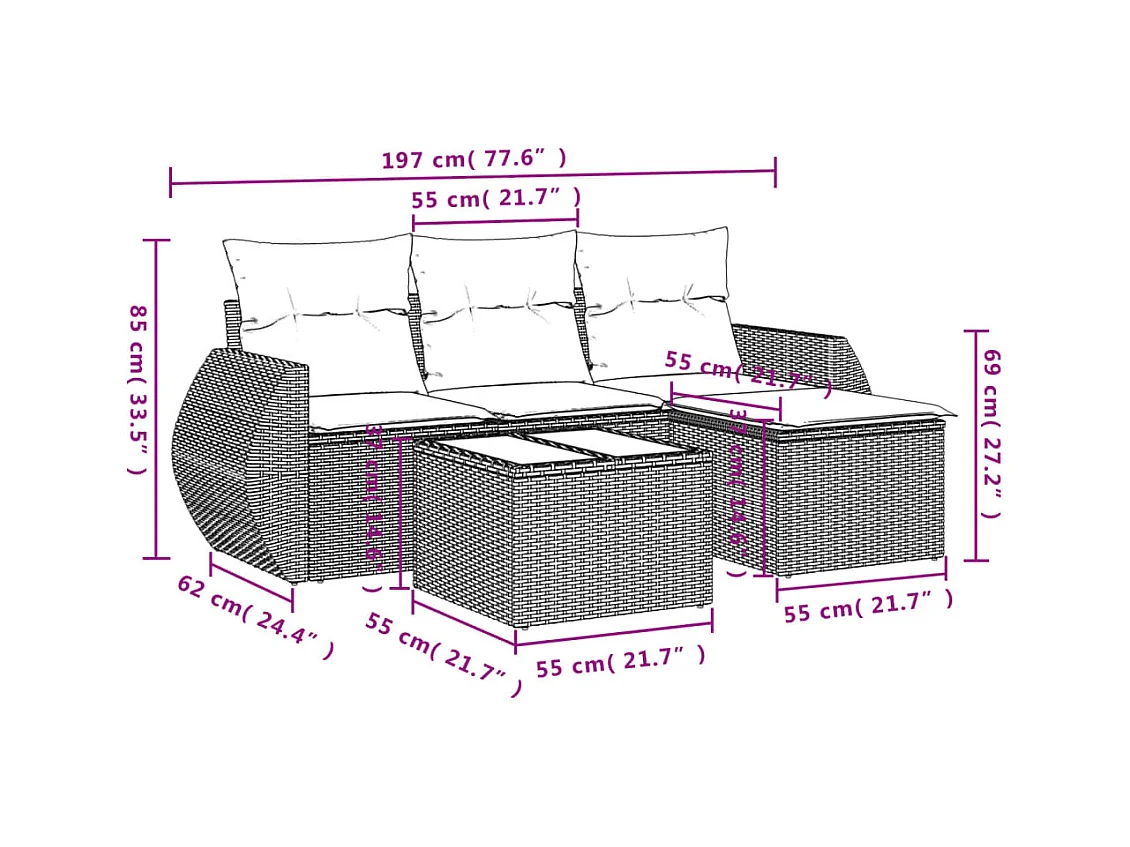 Salon de jardin avec coussins 5 pcs beige résine tressée