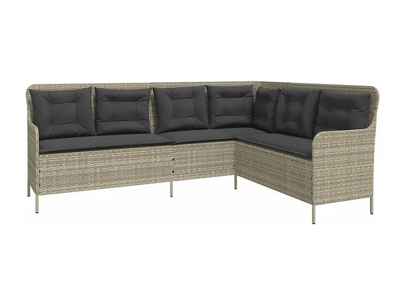 Canapé de jardin avec coussins forme de L gris clair poly rotin