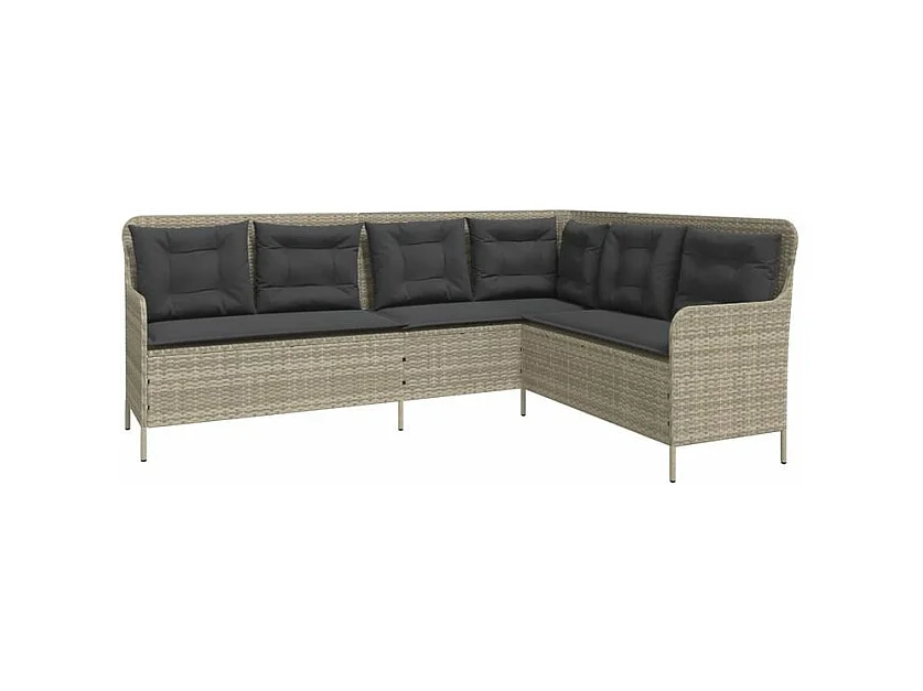 Canapé de jardin avec coussins forme de L gris clair poly rotin