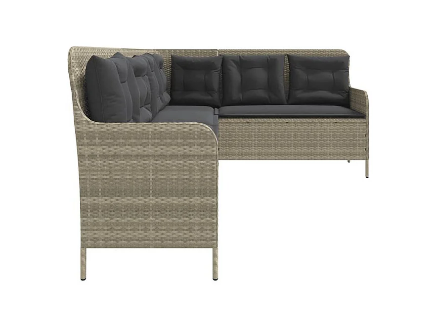 Canapé de jardin avec coussins forme de L gris clair poly rotin