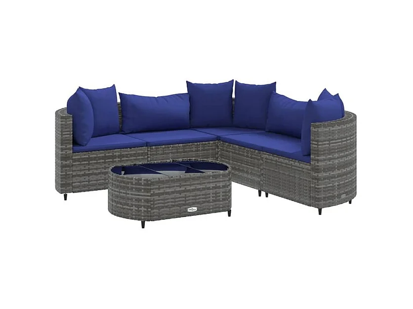 Salon de jardin 6 pcs avec coussins gris résine tressée