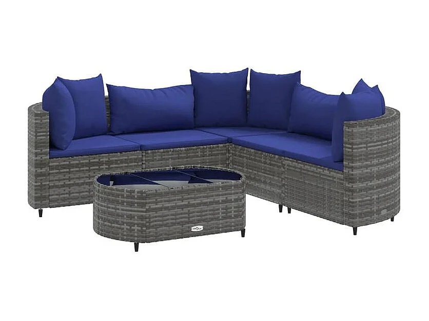 Salon de jardin 6 pcs avec coussins gris résine tressée