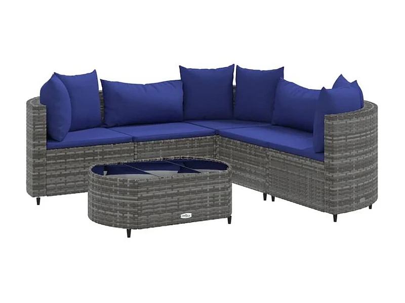 Salon de jardin 6 pcs avec coussins gris résine tressée