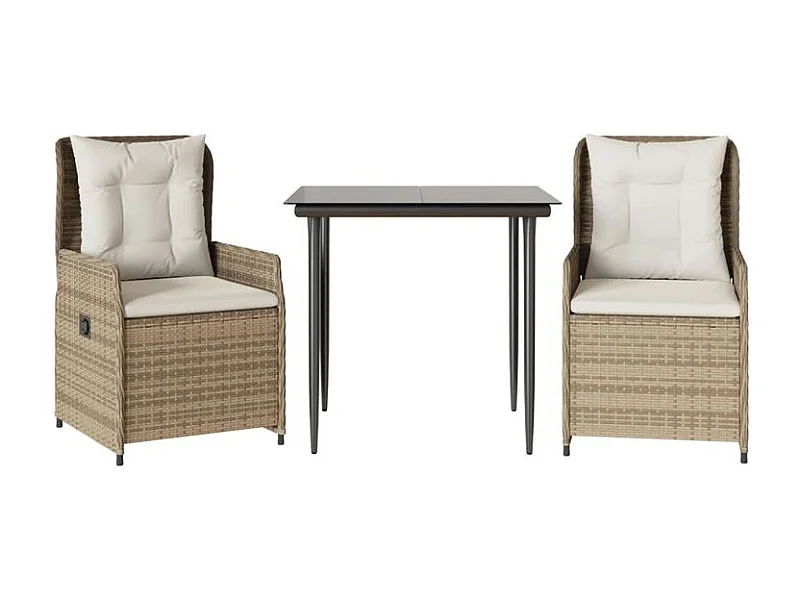 Ensemble à manger de jardin et coussins 3 pcs Beige poly rotin