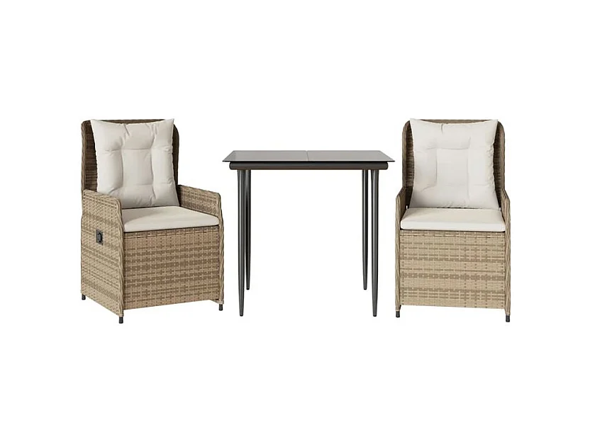 Ensemble à manger de jardin et coussins 3 pcs Beige poly rotin
