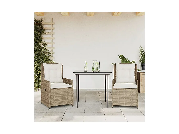 Ensemble à manger de jardin et coussins 3 pcs Beige poly rotin