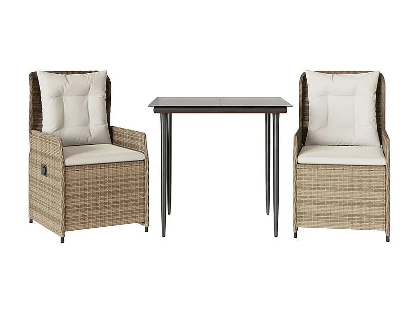Ensemble à manger de jardin et coussins 3 pcs Beige poly rotin