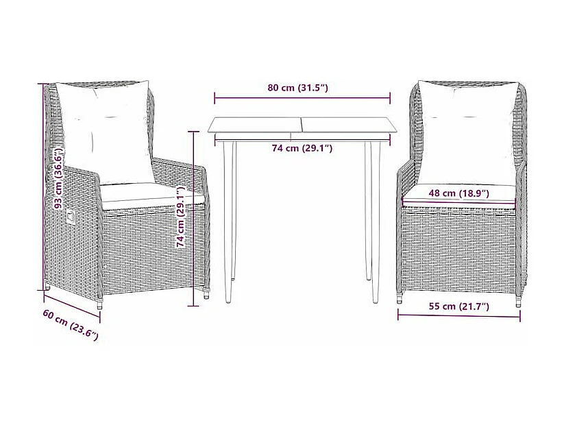 Ensemble à manger de jardin et coussins 3 pcs Beige poly rotin