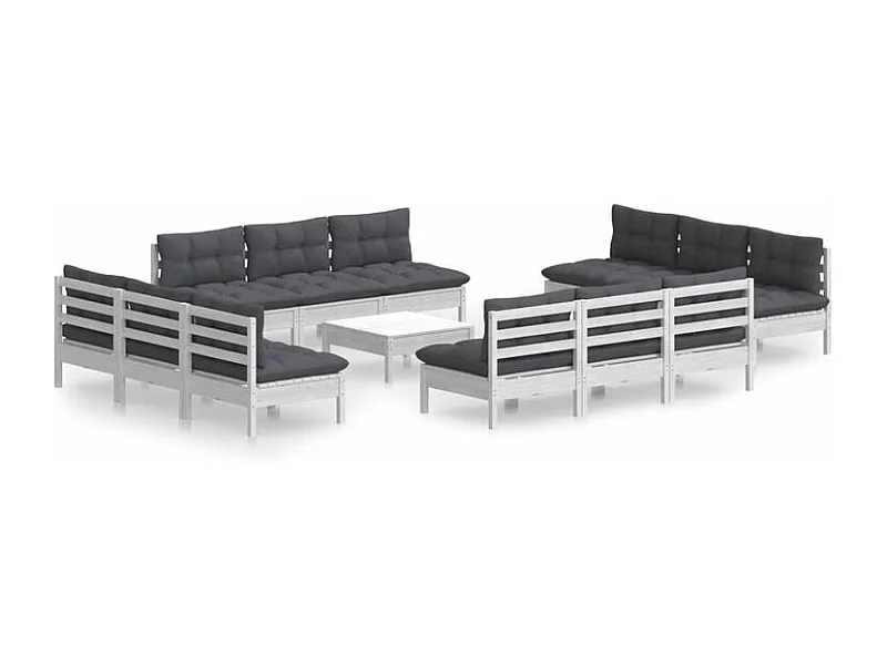 Salon de jardin 13 pcs avec coussins anthracite bois de pin