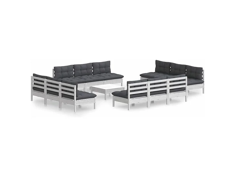 Salon de jardin 13 pcs avec coussins anthracite bois de pin