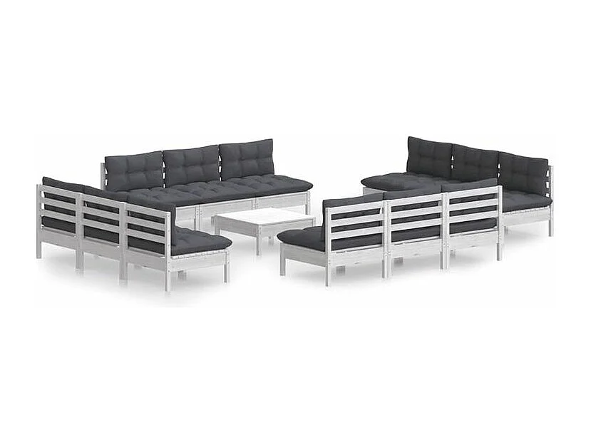 Salon de jardin 13 pcs avec coussins anthracite bois de pin