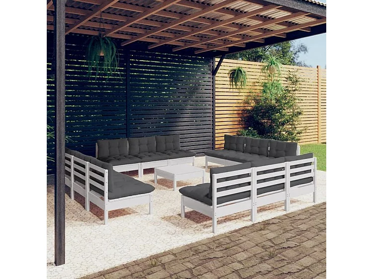 Salon de jardin 13 pcs avec coussins anthracite bois de pin