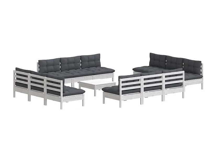 Salon de jardin 13 pcs avec coussins anthracite bois de pin