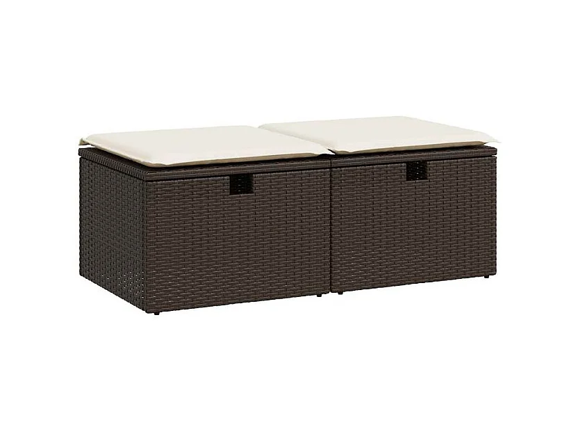 Salon de jardin avec coussins 2pcs marron résine tressée acacia