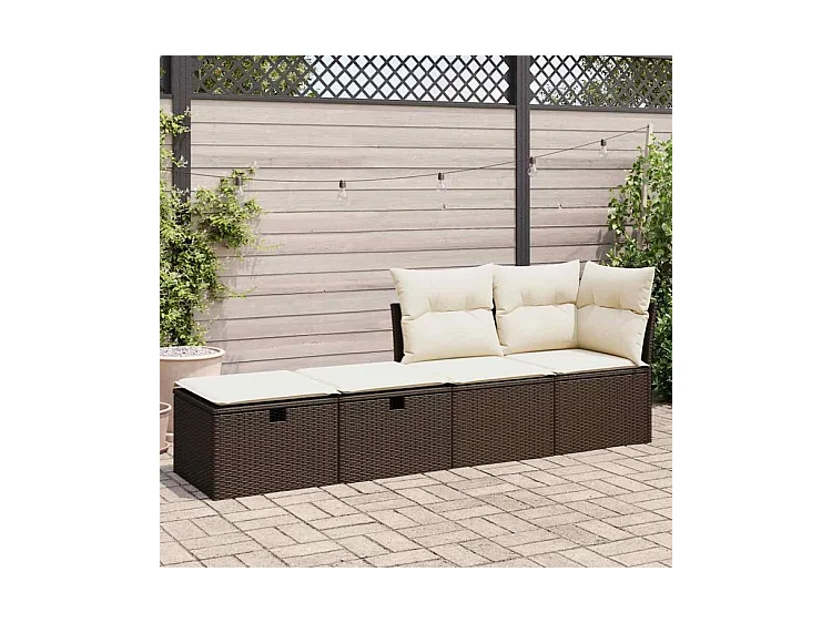 Salon de jardin avec coussins 2pcs marron résine tressée acacia