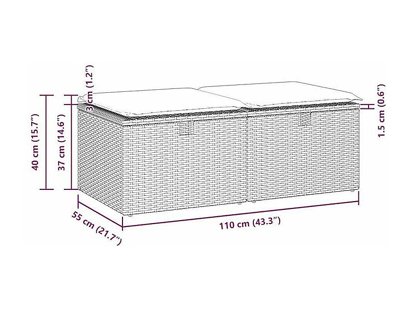 Salon de jardin avec coussins 2pcs marron résine tressée acacia