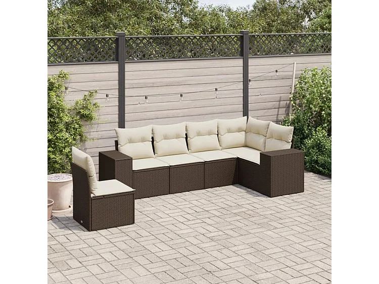 Salon de jardin avec coussins 6 pcs marron résine tressée