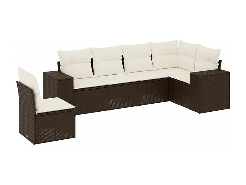Salon de jardin avec coussins 6 pcs marron résine tressée