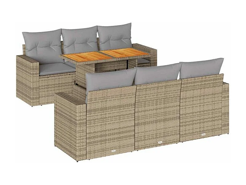 Salon de jardin avec coussins 7 pcs beige résine tressée
