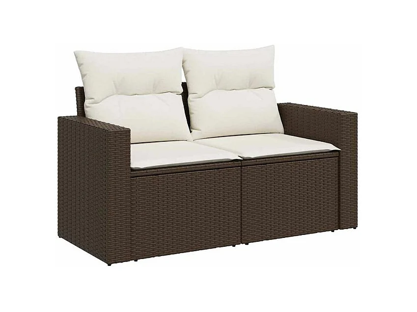 Salon de jardin avec coussins 9 pcs marron résine tressée