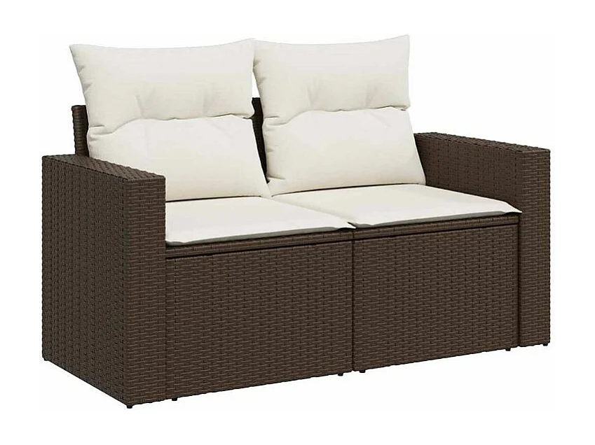 Salon de jardin avec coussins 9 pcs marron résine tressée