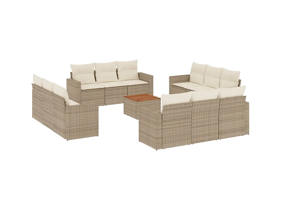 Salon de jardin avec coussins 13 pcs beige résine tressée