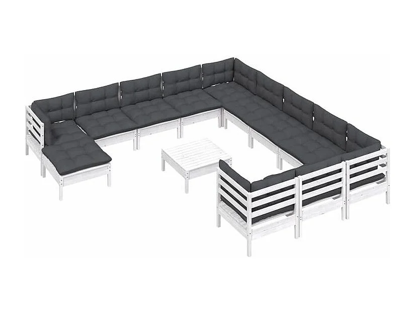 Salon de jardin 13 pcs avec coussins blanc bois de pin