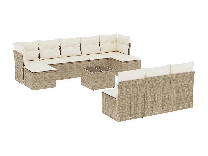 Salon de jardin 11 pcs avec coussins beige résine tressée