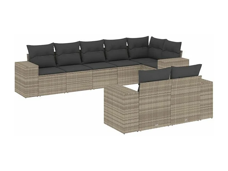 Salon de jardin 8 pcs avec coussins gris clair résine tressée