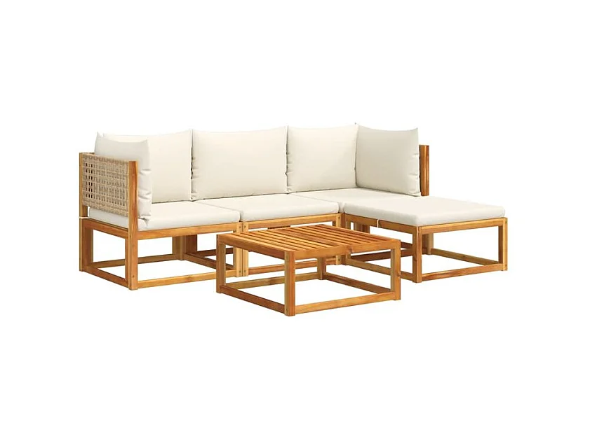 Salon de jardin avec coussins 5 pcs Bois d'acacia solide