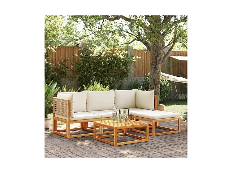 Salon de jardin avec coussins 5 pcs Bois d'acacia solide