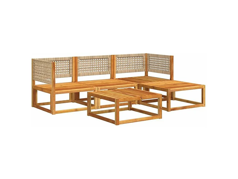 Salon de jardin avec coussins 5 pcs Bois d'acacia solide