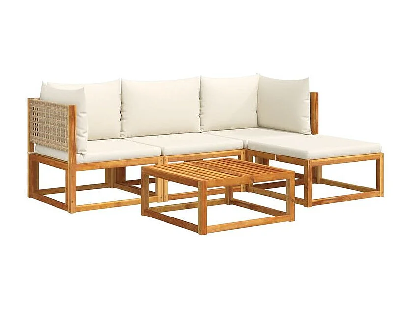 Salon de jardin avec coussins 5 pcs Bois d'acacia solide
