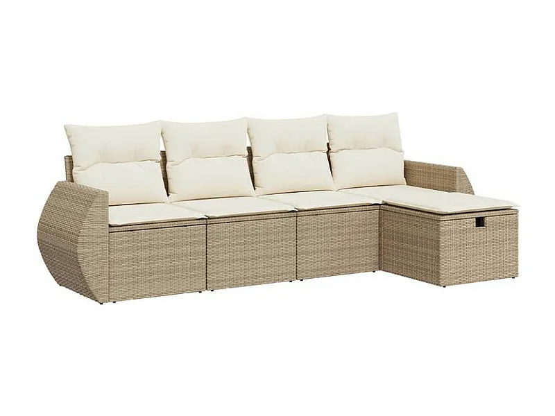 Salon de jardin avec coussins 5 pcs beige résine tressée