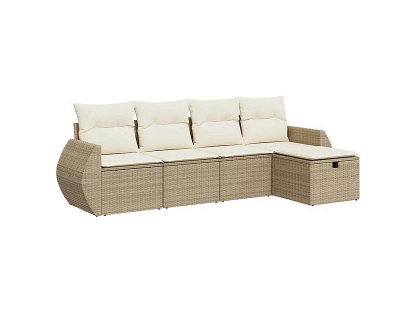 Salon de jardin avec coussins 5 pcs beige résine tressée