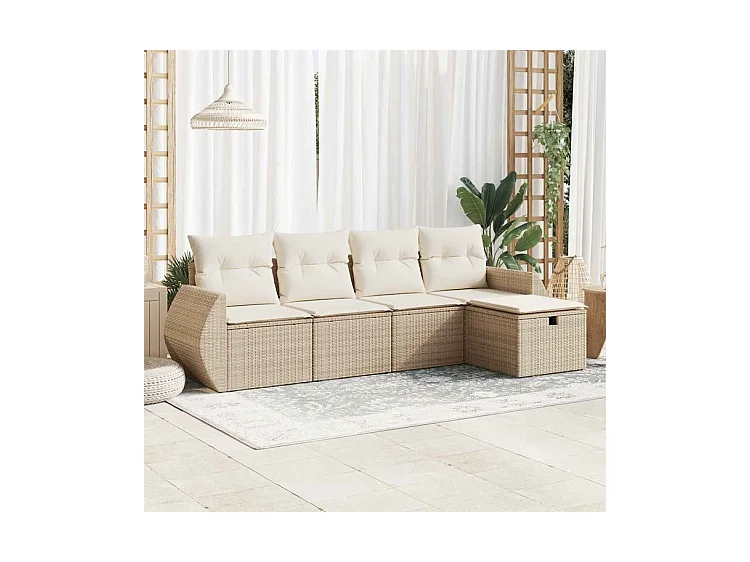 Salon de jardin avec coussins 5 pcs beige résine tressée