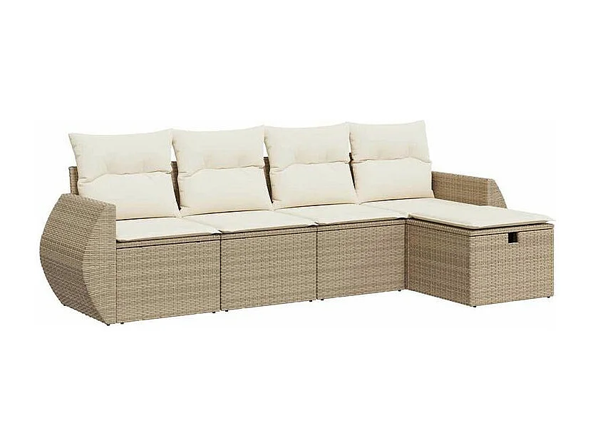 Salon de jardin avec coussins 5 pcs beige résine tressée