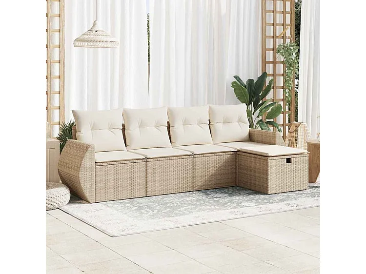 Salon de jardin avec coussins 5 pcs beige résine tressée