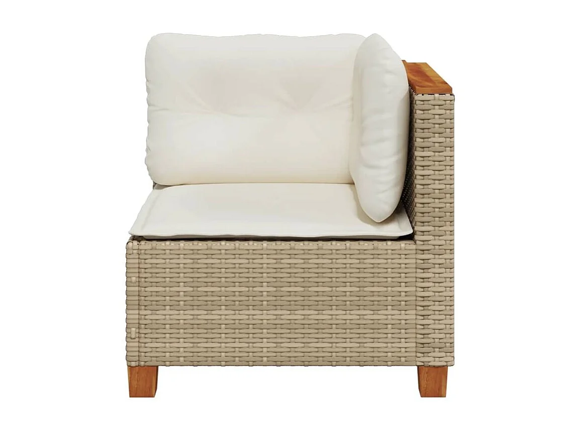 Canapé d'angle de jardin avec coussins beige résine tressée