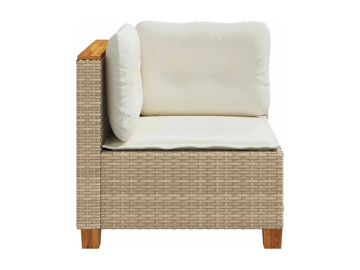 Canapé d'angle de jardin avec coussins beige résine tressée