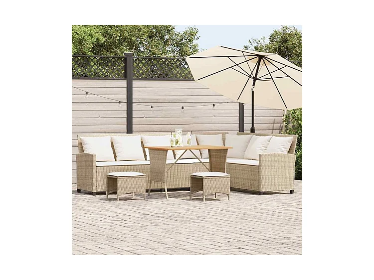 Salon de jardin avec coussins forme de L 4 pcs beige polyrotin