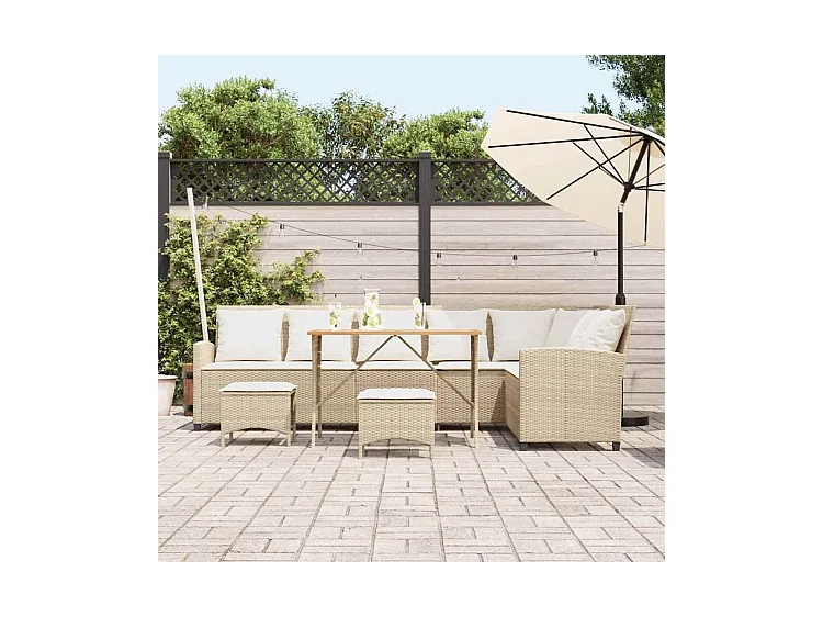 Salon de jardin avec coussins forme de L 4 pcs beige polyrotin