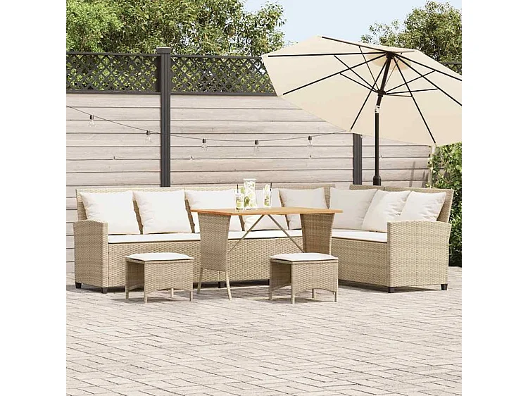 Salon de jardin avec coussins forme de L 4 pcs beige polyrotin
