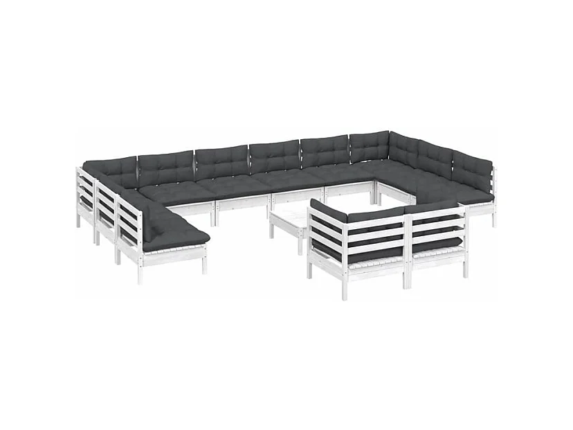 Salon de jardin 13 pcs avec coussins blanc bois de pin