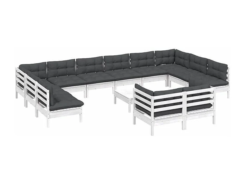 Salon de jardin 13 pcs avec coussins blanc bois de pin