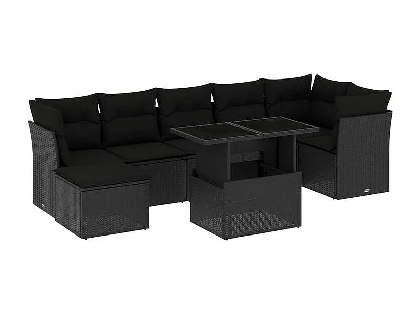 Salon de jardin 8 pcs avec coussins noir résine tressée