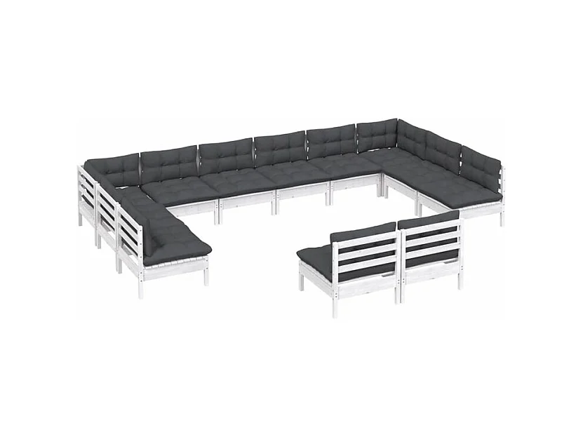 Salon de jardin 12 pcs avec coussins blanc bois de pin solide