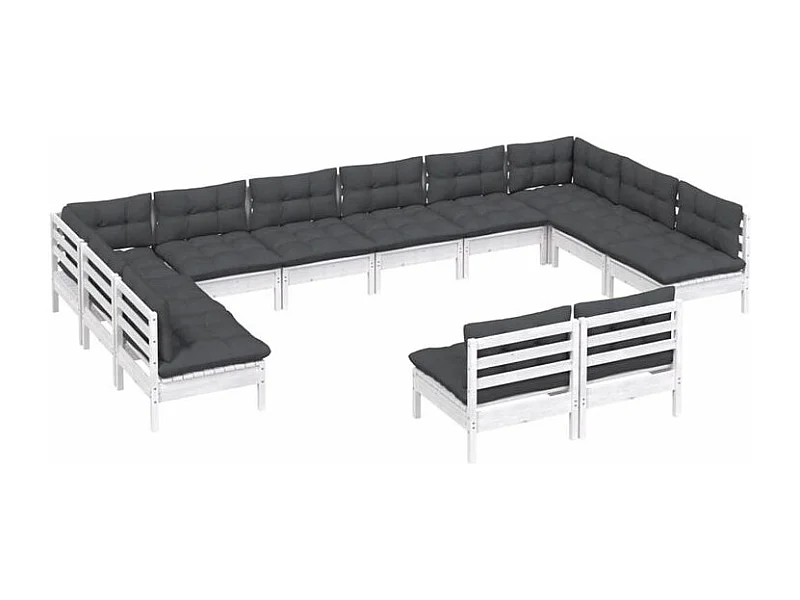 Salon de jardin 12 pcs avec coussins blanc bois de pin solide