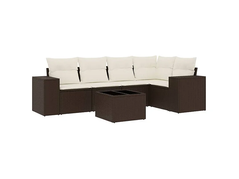 Salon de jardin avec coussins 6 pcs marron résine tressée